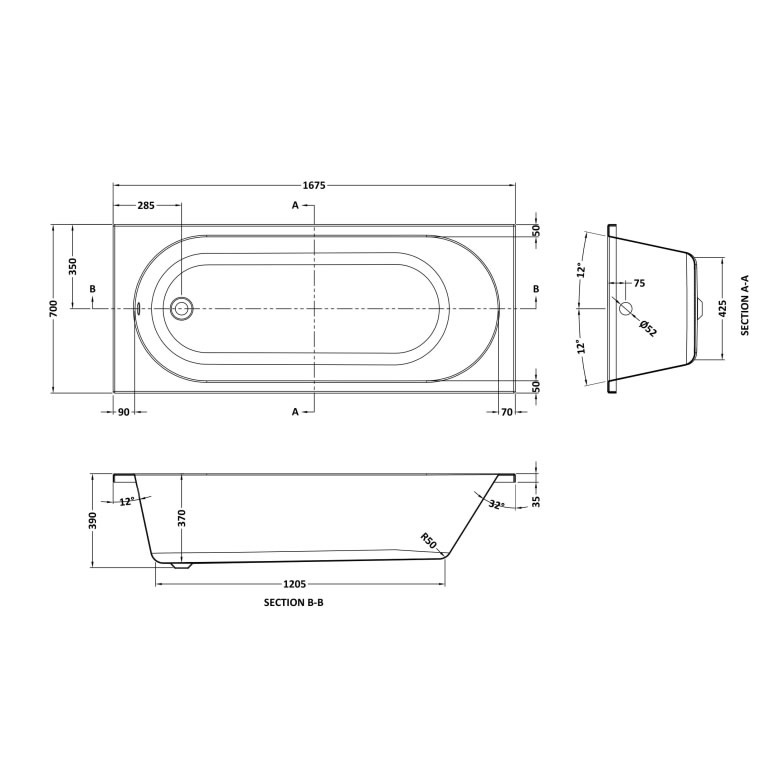 Luna Round 1675 x 700mm Single Ended Bath Sanctuary Bathrooms